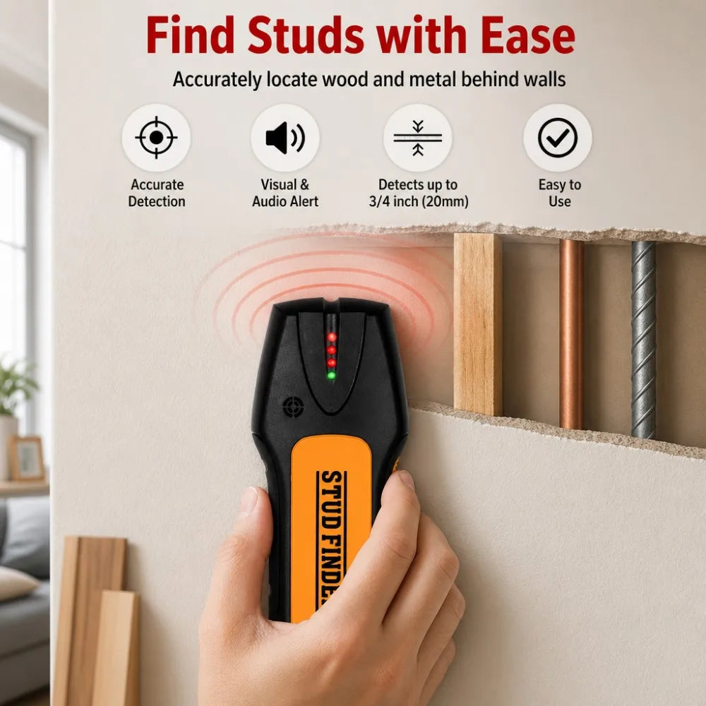 Electronic Stud Finder Wall Scanner, Wood & Metal Detector, 20mm Deep Detection Sensor with LED Light Audible Alarm