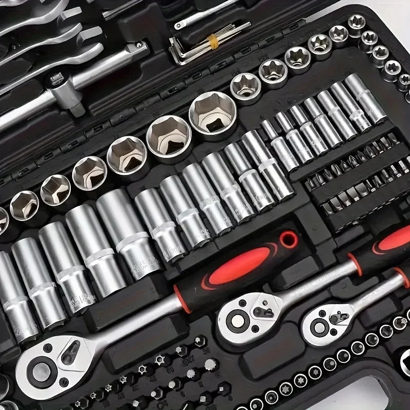 46pcs Repair Tool Kit1/4InchSocket Set with Ratchet Torque Wrench Auto Mechanic Repair Tools for Cars and Automotive Maintenance
