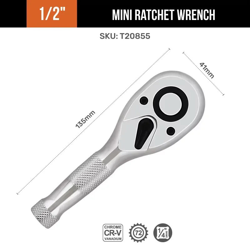 Hi-Spec 1/4" 3/8" 1/2" 72-Tooth Ratchet Wrench Set 2-in-1 Dual Head Reversible Socket Hand Tool for Auto Repair DIY