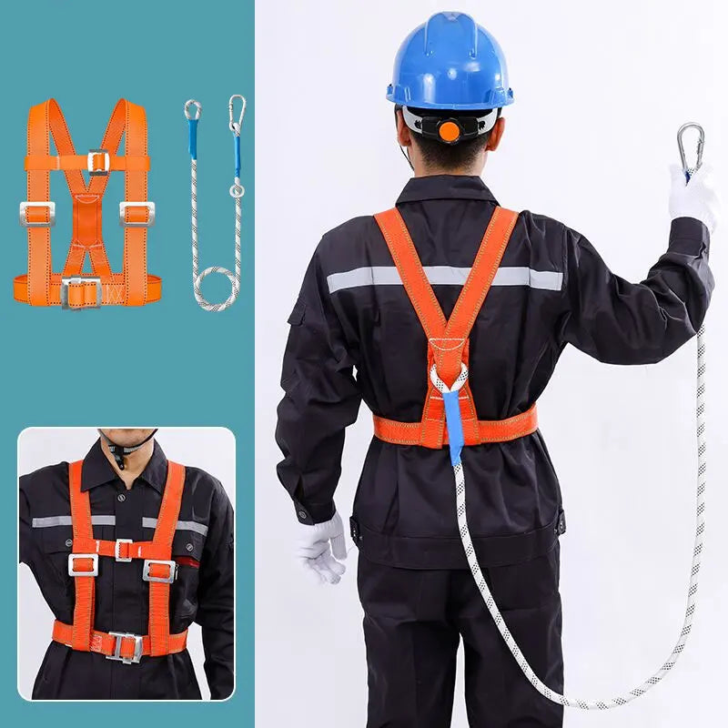 Professional Roofing Fall Protection Harness – Thickened Wear-Resistant Sling Rope & Body Harness