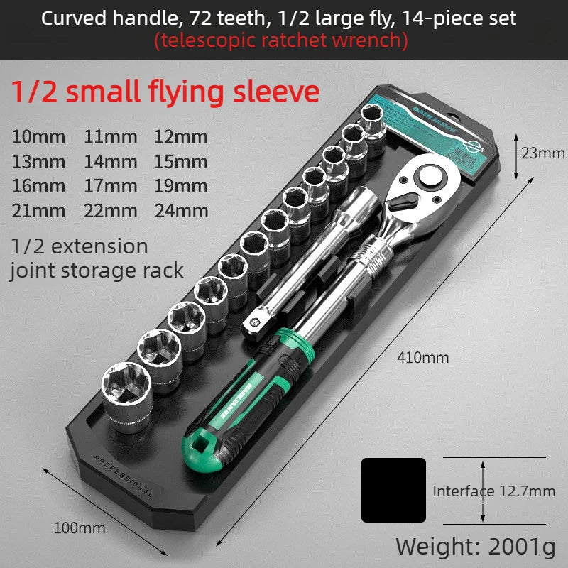 1/4 1/2 Inch Ratchet Sockets Sets 72 Wrench Drive Tooth Tool Novelty Multi-funtion DIY Torque Hand Handle Bicycle Bike Car Kit