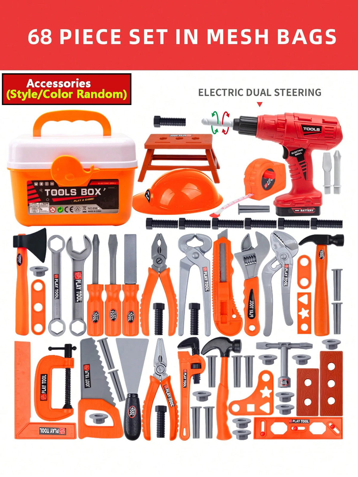 Kids Pretend Play Tool Kit – Educational Engineering Puzzle Toy Set with Drill for Boys