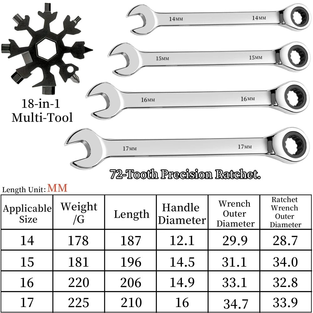 Flexible Ratcheting Combination Wrench Set (6mm-17mm Metric)