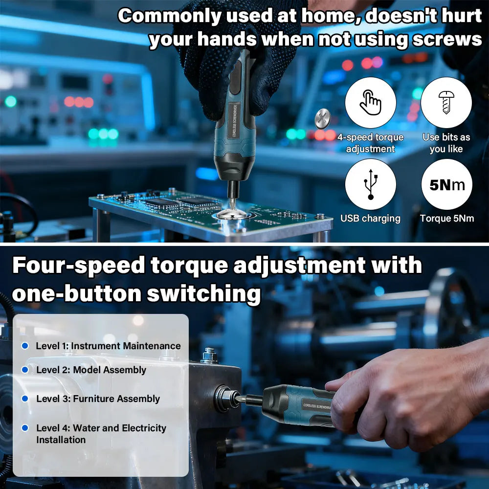 Portable Cordless Electric Screwdriver Kit with Lithium Battery 3.6V Adjustable Power Drill for Household Repair&Craft Projects