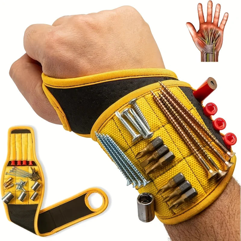 1-Piece Tool Storage Wristband with Thumb-Wrap Design, Magnetic Tool Storage Strap with Metal Accessories, Strong Magnetic Wristband