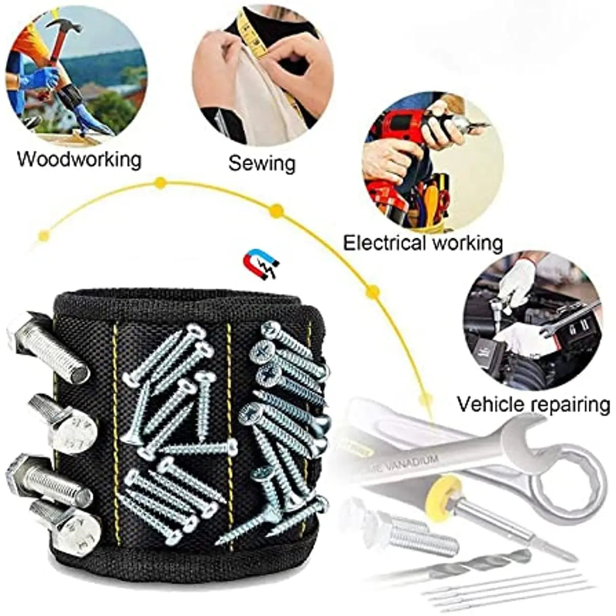 Strong Magnetic Wristband Portable Tool Bag Electrician Adjustable Wrist Belt for Holding Screws Nails Drilling Bits Bolts