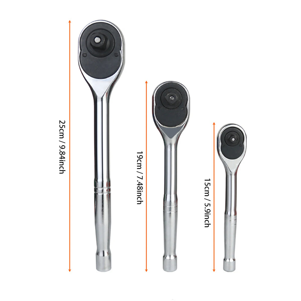 3pcs/set 1/4" 3/8" 1/2" Drive Ratchet Socket Wrench Kit, 3 Counts 72-Tooth Quick-Release Reversible Ratchet Set