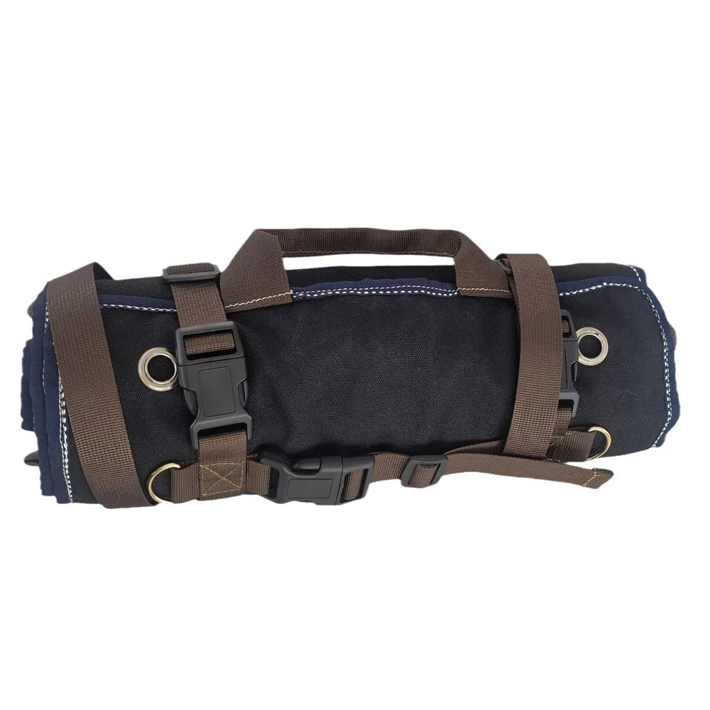 1680D Heavy Duty Waxed Canvas Tool Roll Up Bag, 15-Pockets Professional Organizer for Mechanic Electrician, Waterproof Tool Wrap
