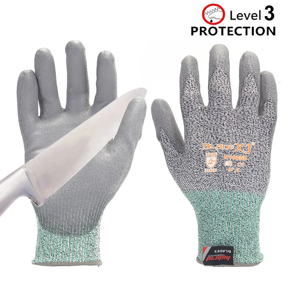 N10658 Cut Resistant Work Gloves Level 3 Protection Non-Slip Breathable Safety Gloves for Gardening Construction Industrial Work