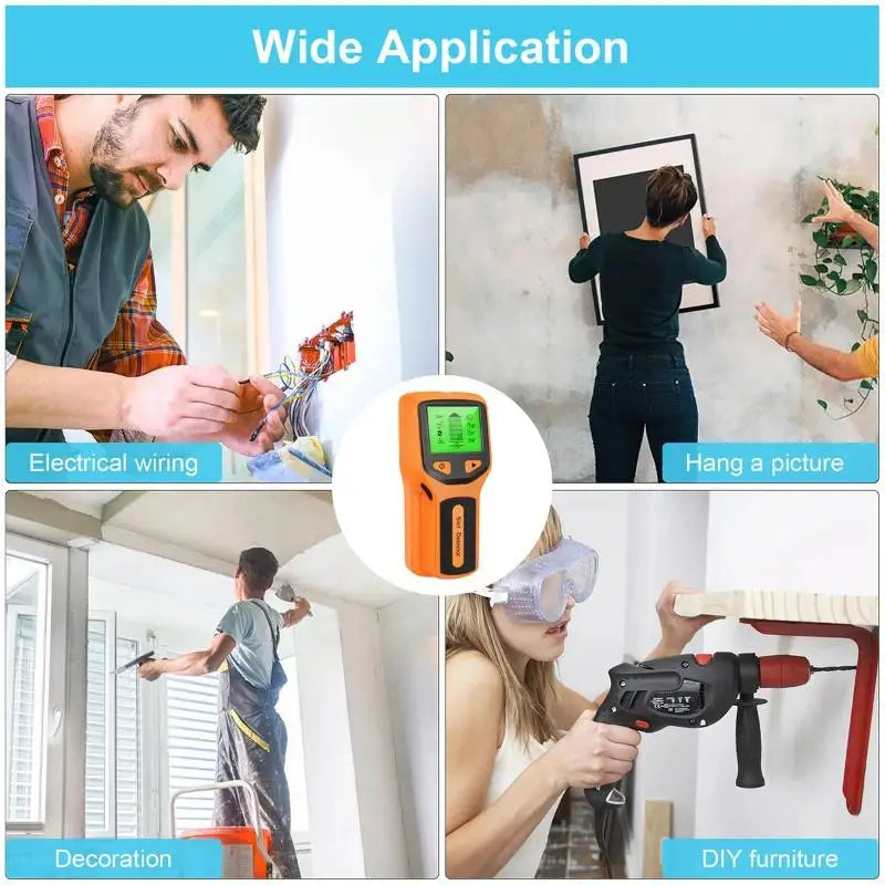 Handheld 5 In 1 Digital Wall Stud Detector Wood Scanner Metal Finder For Live AC Wires Cables PVC Water Pipe