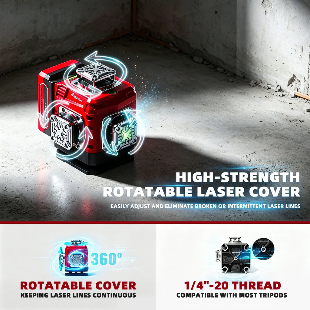 YEVOLT 16‑Line Green Laser Level 4×360° Planes Gravity Self‑Adjust Slope Function Type‑C Power Build & Tile
