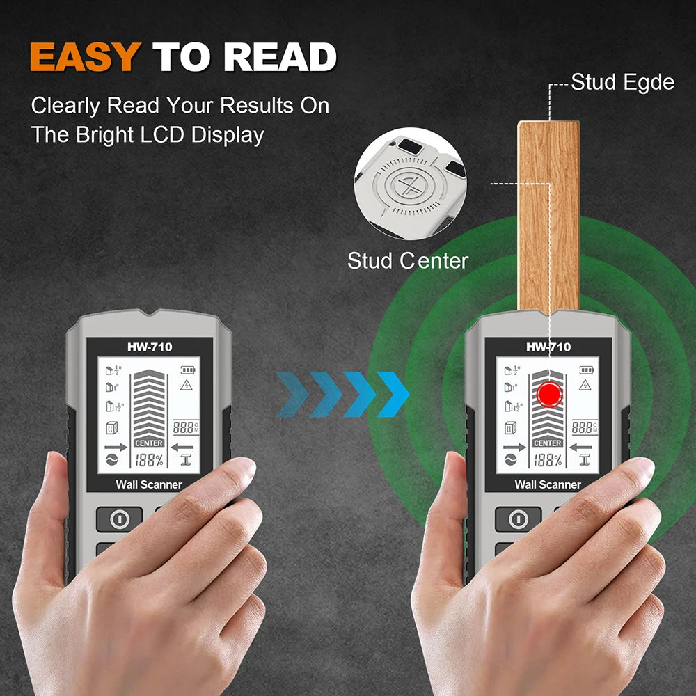 Multifunctional Wall Scanner Detector 6 in 1 LCD Digital Find Stud Wood Metal AC Wire Live Cable Detector Stud Finder Sensor