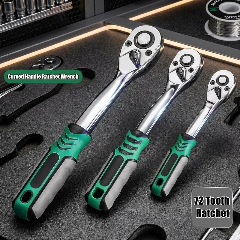 24/72 Tooth Quick Ratchet Wrench 1/2 1/4 3/8 Inch Two-Way Socket Wrench Car Bicycle Repair Tool Chrome Vanadium Steel