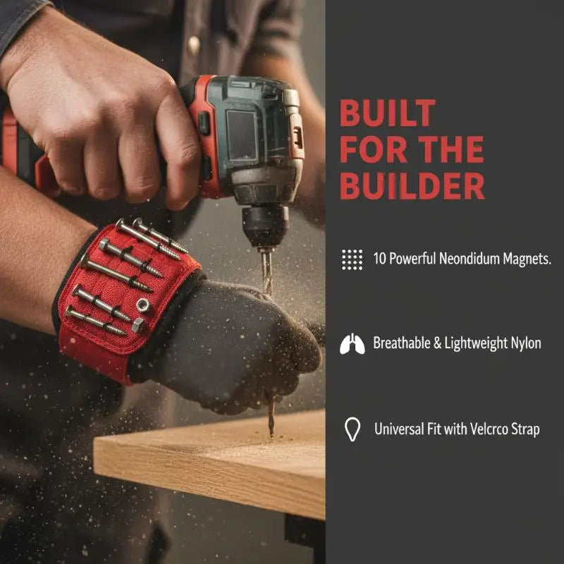 Magnetic Wristband Portable Tool Bag Electrician Adjustable Wristband For Holding Screws,Nails,Drilling Bits,Wrist Tool Holder