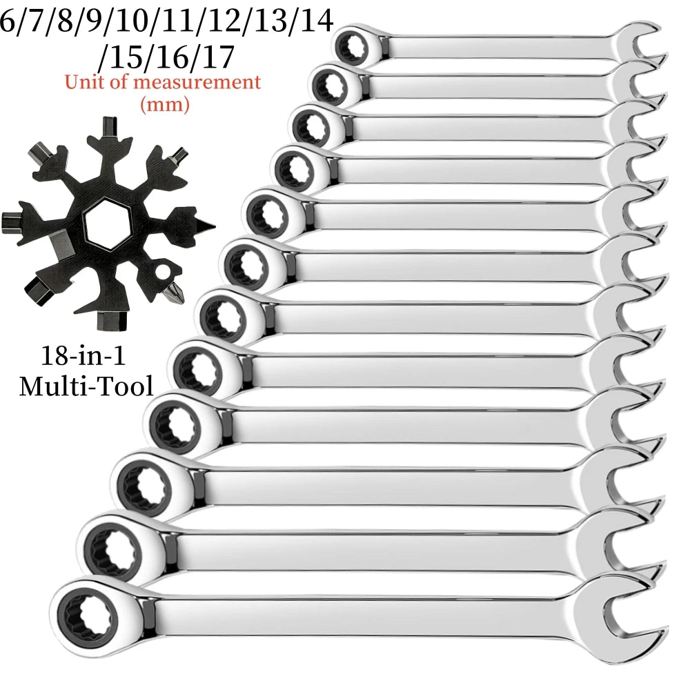 Flexible Ratcheting Combination Wrench Set (6mm-17mm Metric)