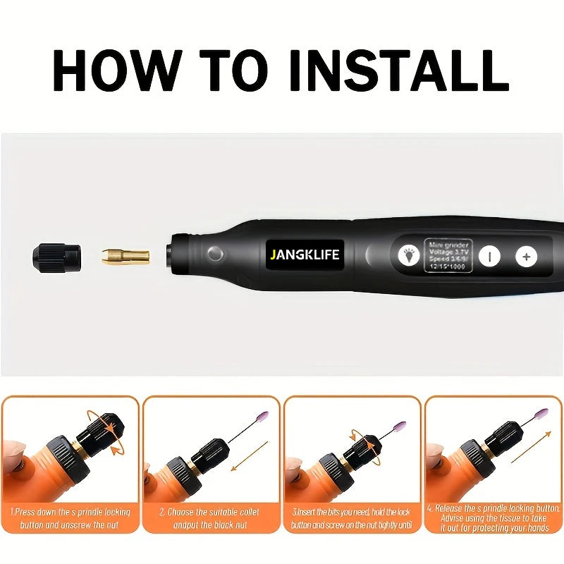 JANGKLIFE USB Cordless Rotary Tool Kit Woodworking Engraving Pen DIY For Jewelry Metal Glass Mini Wireless Drill