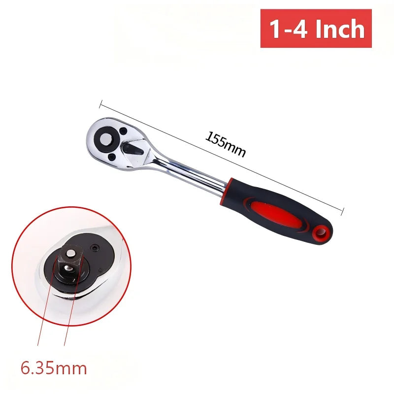 1/4", 3/8", 1/2" Ratchet Wrench Set – 24 Tooth Drive Socket Wrench Tool, Multi-Function DIY Hand Tool with Ratchet Handle