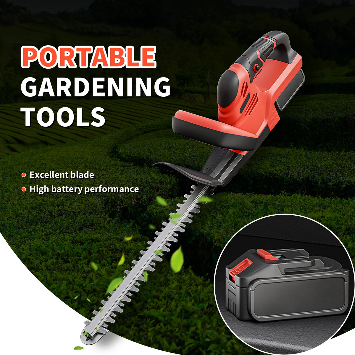 22 Inch Cordless Hedge Trimmer Electric 21V with 3.0Ah Battery 3c Charger Eyewear Gloves for Cutting Trimming Bushes Shrubs