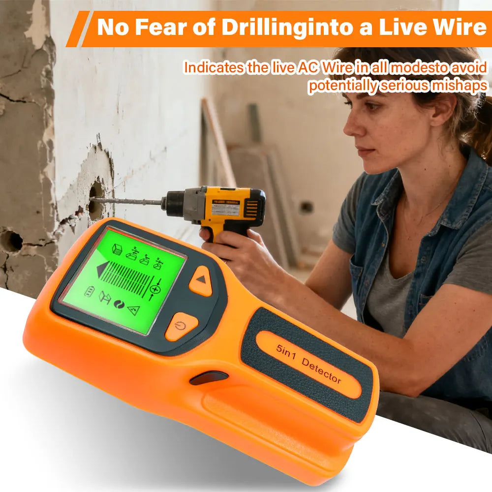 Wall Stud Detector 5 in 1 Handheld Digital Wood Scanner Metal Finder for Live AC Wires Cables PVC Water Pipe