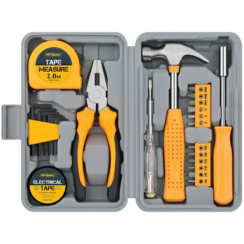 24-Piece Tool Set General House hold Hand Tool Kit with Plastic Toolbox Storage Case Used to Car repair And home Repair