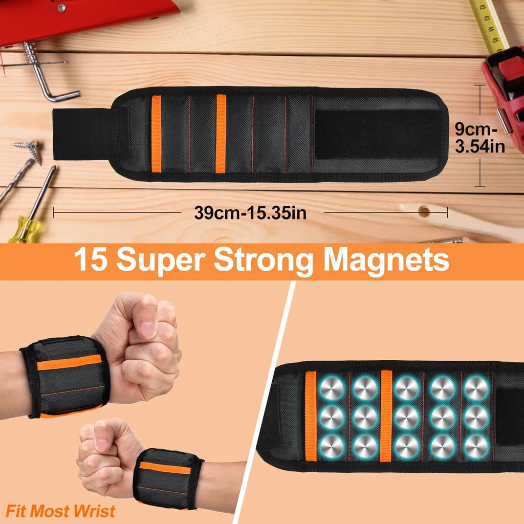 Magnetic Wristband for Men Tools Holder Adjustable Velcro Strap Wrist Band for Screws Nails Drill Bits DIY Handyman Gift for Dad
