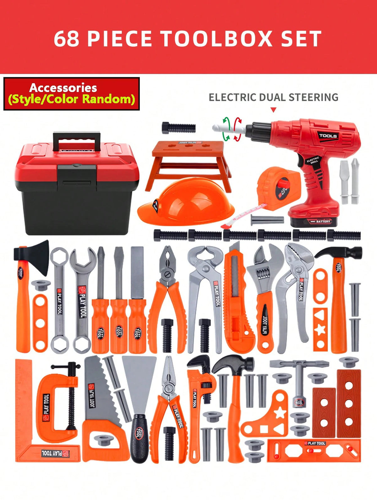 Kids Pretend Play Tool Kit – Educational Engineering Puzzle Toy Set with Drill for Boys