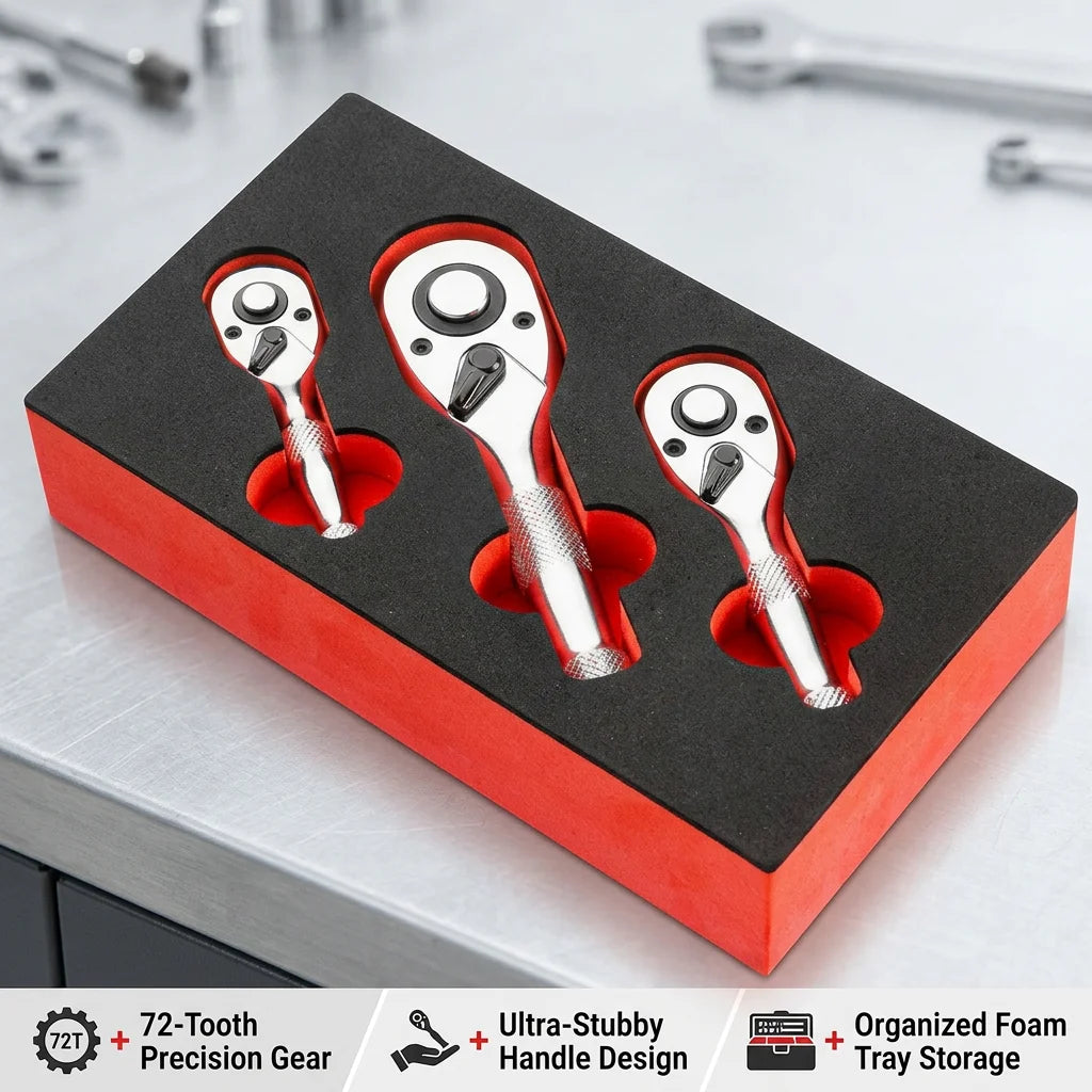 1/4 3/8 1/2 Professional Heavy Duty Ratchet Set,72-Tooth Square Spanner,Quick-Release Mini Ratchet Wrench