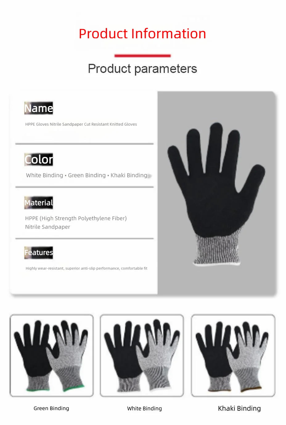Work Gloves Comfort Grip Wear-Resistant Slip-Resistant Gloves Anti-Labor Safety Gloves Nitrile Rubber Gloves