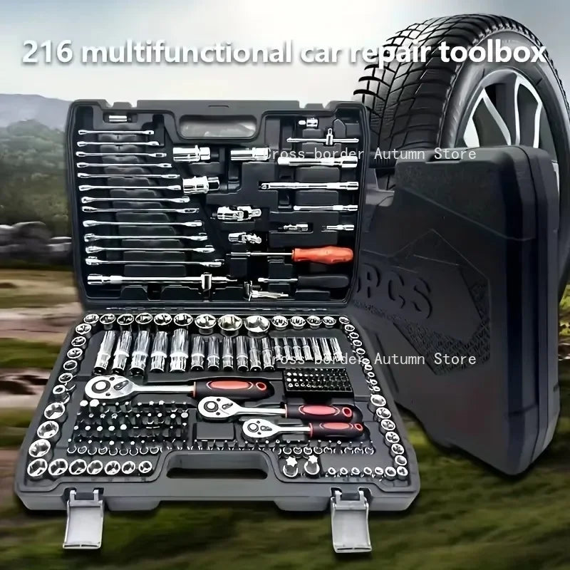 216-Piece Professional Socket Set - 1/2" 3/8" 1/4" Drive SAE & Metric, 72-Tooth Ratchet for Automotive & Home Repair