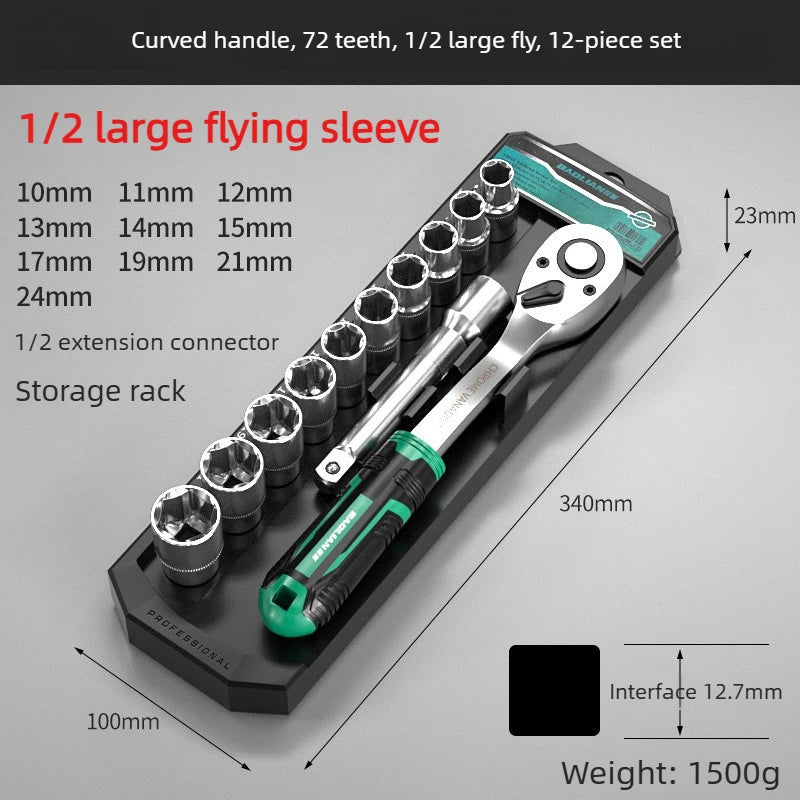 1/4 1/2 Inch Ratchet Sockets Sets 72 Wrench Drive Tooth Tool Novelty Multi-funtion DIY Torque Hand Handle Bicycle Bike Car Kit