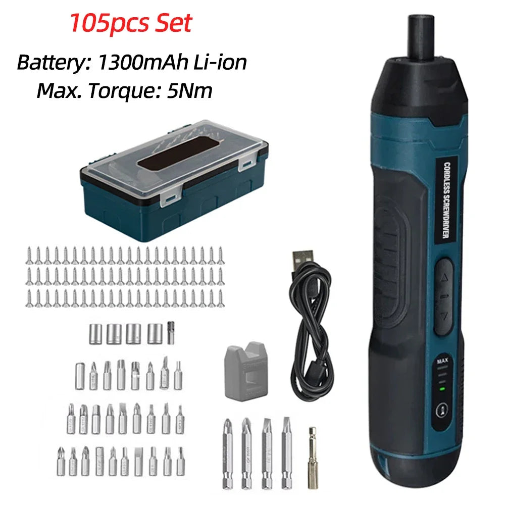Cordless Mini Electric Screwdriver Rechargeable, 3.6V Power Drill & Bits Set with 1300mAh Battery, Household Repair Tool Kit