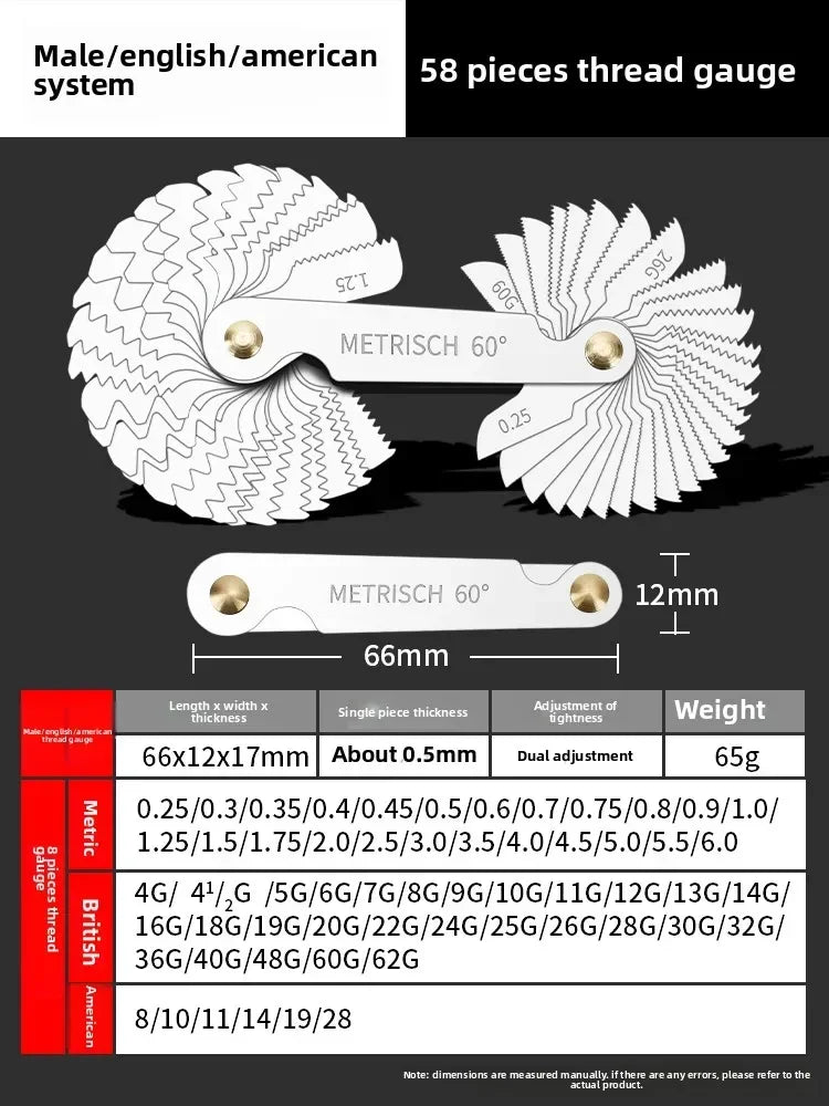 Universal Stainless Steel Thread Pitch & Screw Pitch Gauge