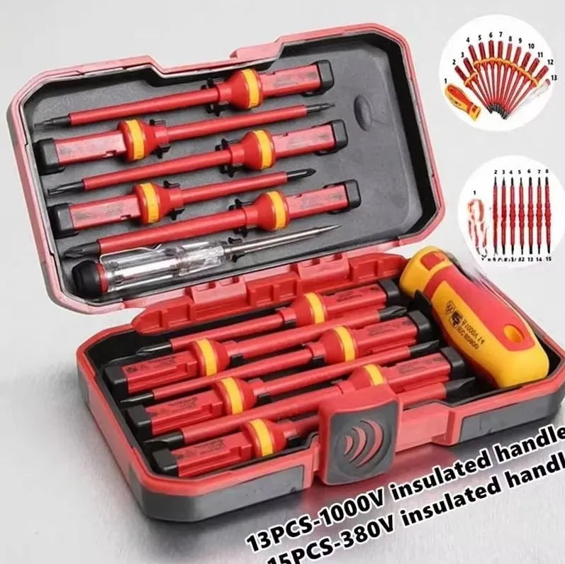 15-Piece Electrician Toolkit with Magnetic Bits, Insulated Handles Rated for 1000V Protection