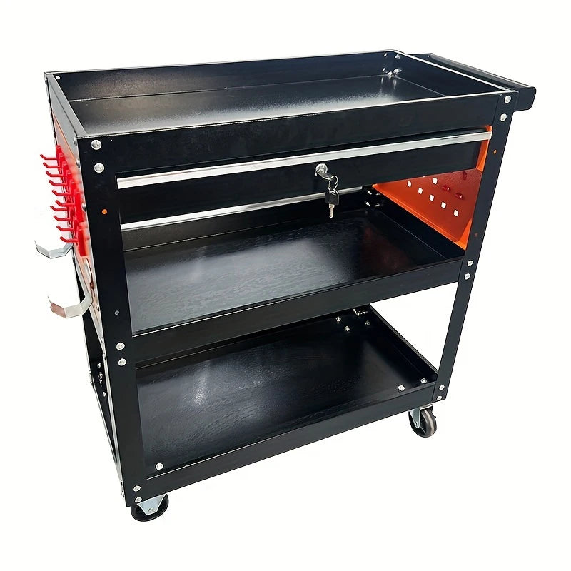 Heavy-Duty 3-Tier Rolling Workshop Tool Trolley with Pegboard