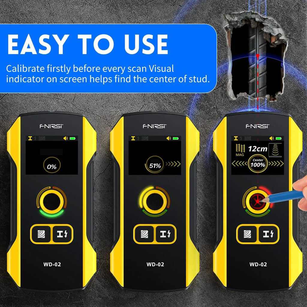 6 in 1 Stud Finder Wall Scanner Wood Drywall Metal AC Wire Joist Pipe Detector TFT Display Rechargeable Deep Scan HPC Chip