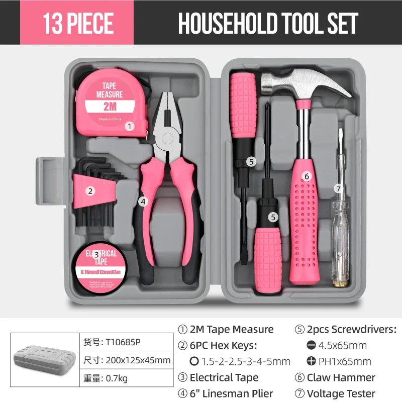 24-Piece Tool Set General House hold Hand Tool Kit with Plastic Toolbox Storage Case Used to Car repair And home Repair