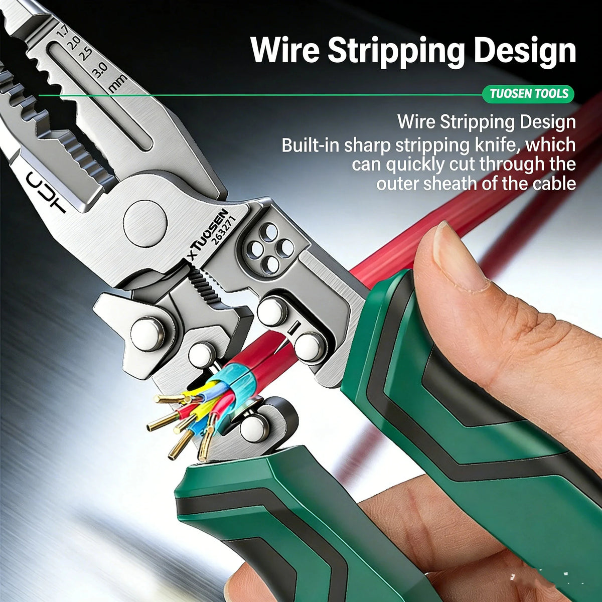 TUOSEN Electrician Multi-Tool Set with Voltage Tester Wire Stripper Pliers for Wrapping Winding Crimping - Durable Tool Kit