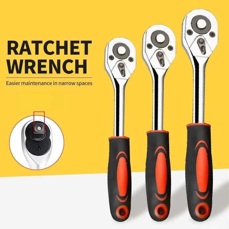 1/4", 3/8", 1/2" Ratchet Wrench Set – 24 Tooth Drive Socket Wrench Tool, Multi-Function DIY Hand Tool with Ratchet Handle