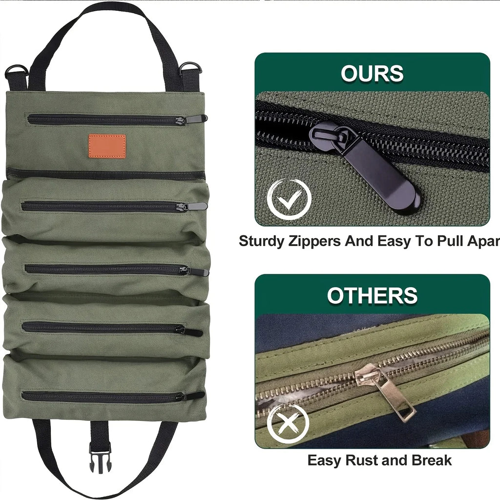 Tool Roll, Multi-Purpose Roll Up Tool Bag, Wrench Roll, Canvas Tool Organizer Bucket, Car First Aid Kit Wrap Roll Storage Case