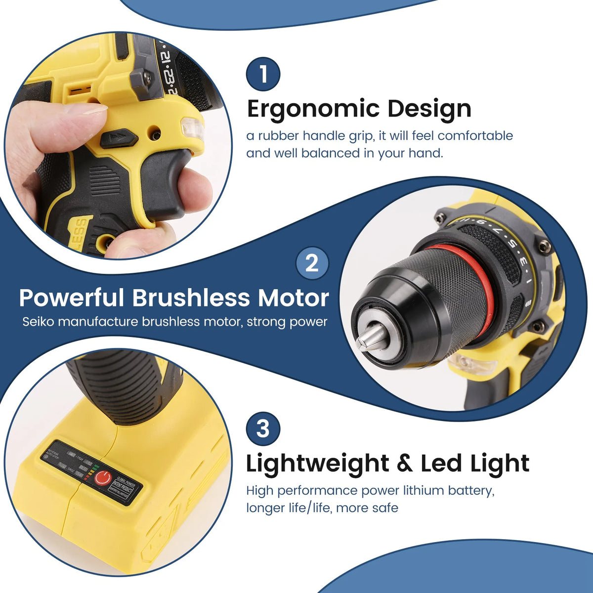 Electric Drill 3/8Inch 90Nm Cordless Electric Drill Brushless Hand Screwdriver For 18V 21V Battery Power Tools-AT64