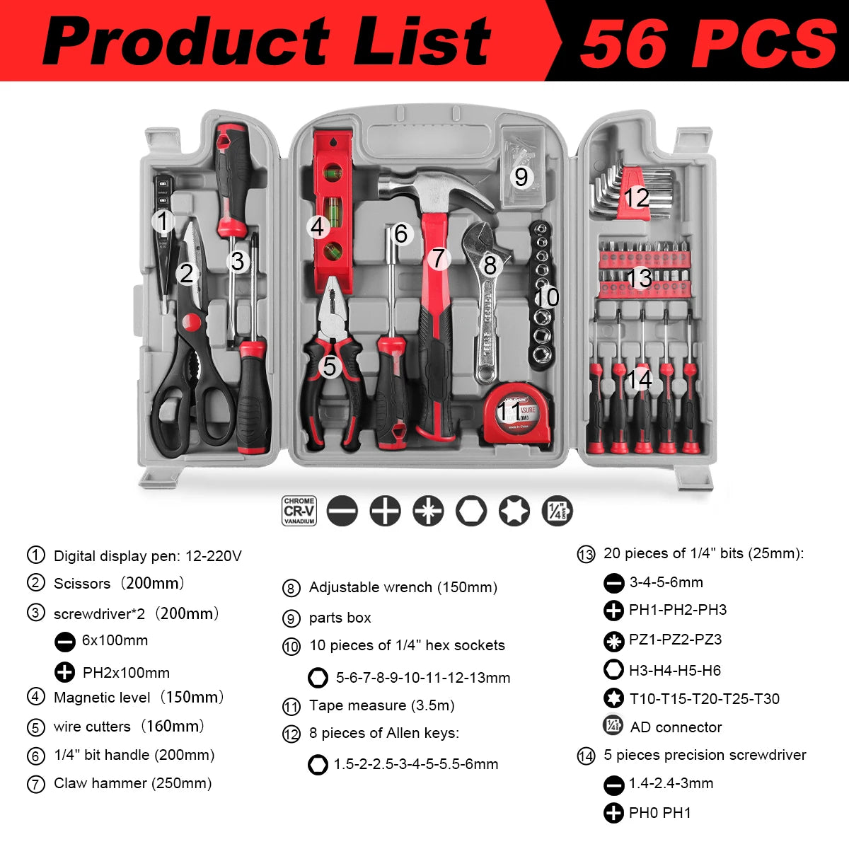 Pink 35/56/67/71pcs Household Hand Tool Set, Hardware Kit, Household Tool Set, Industrial Tool Set Automotive Maintenance Tools
