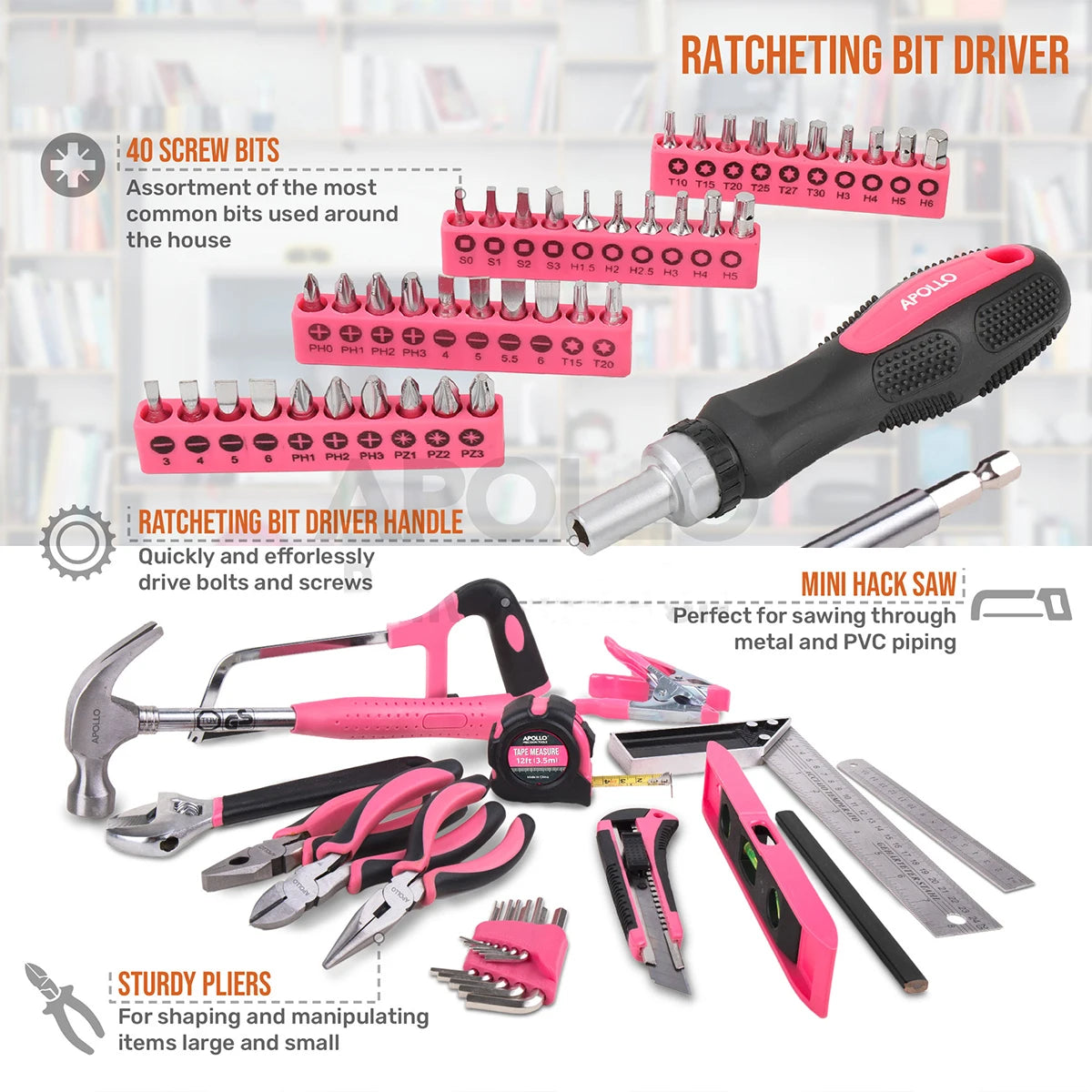 Pink 35/56/67/71pcs Household Hand Tool Set, Hardware Kit, Household Tool Set, Industrial Tool Set Automotive Maintenance Tools