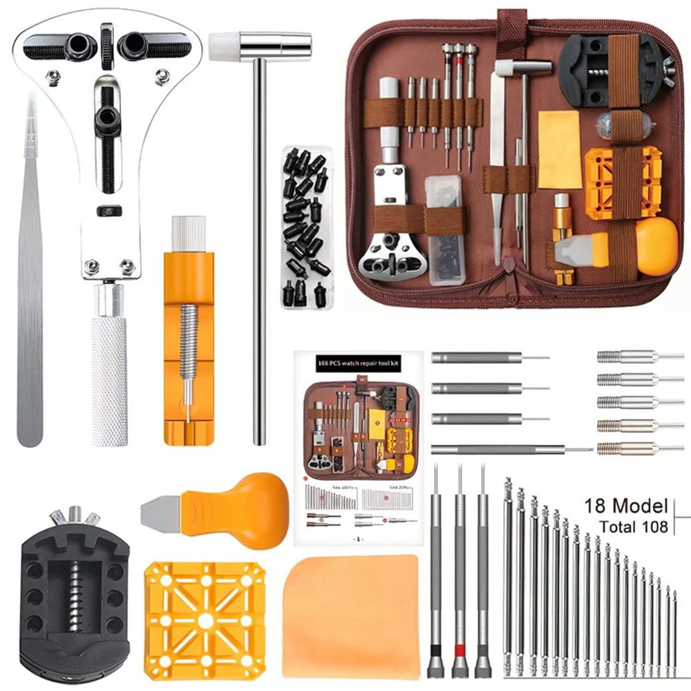 168Pcs Watch Repair Tool Kits Watch Link Pin Remover Case Opener Spring Bar Remover Movement Lid Opener Pry Kit Combination Tool