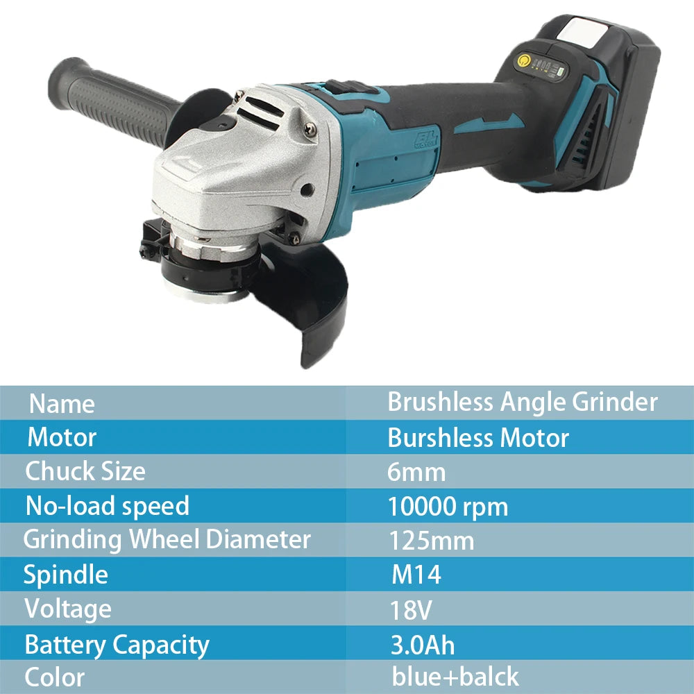 125MM Brushless Cordless Angle Grinder – Variable Speed, M14, Makita 18V Compatible