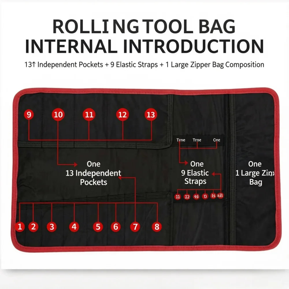 Hardware Roll-Up Tool Storage Bag with Handle, Convenient Portable Professional Tool Storage Bag