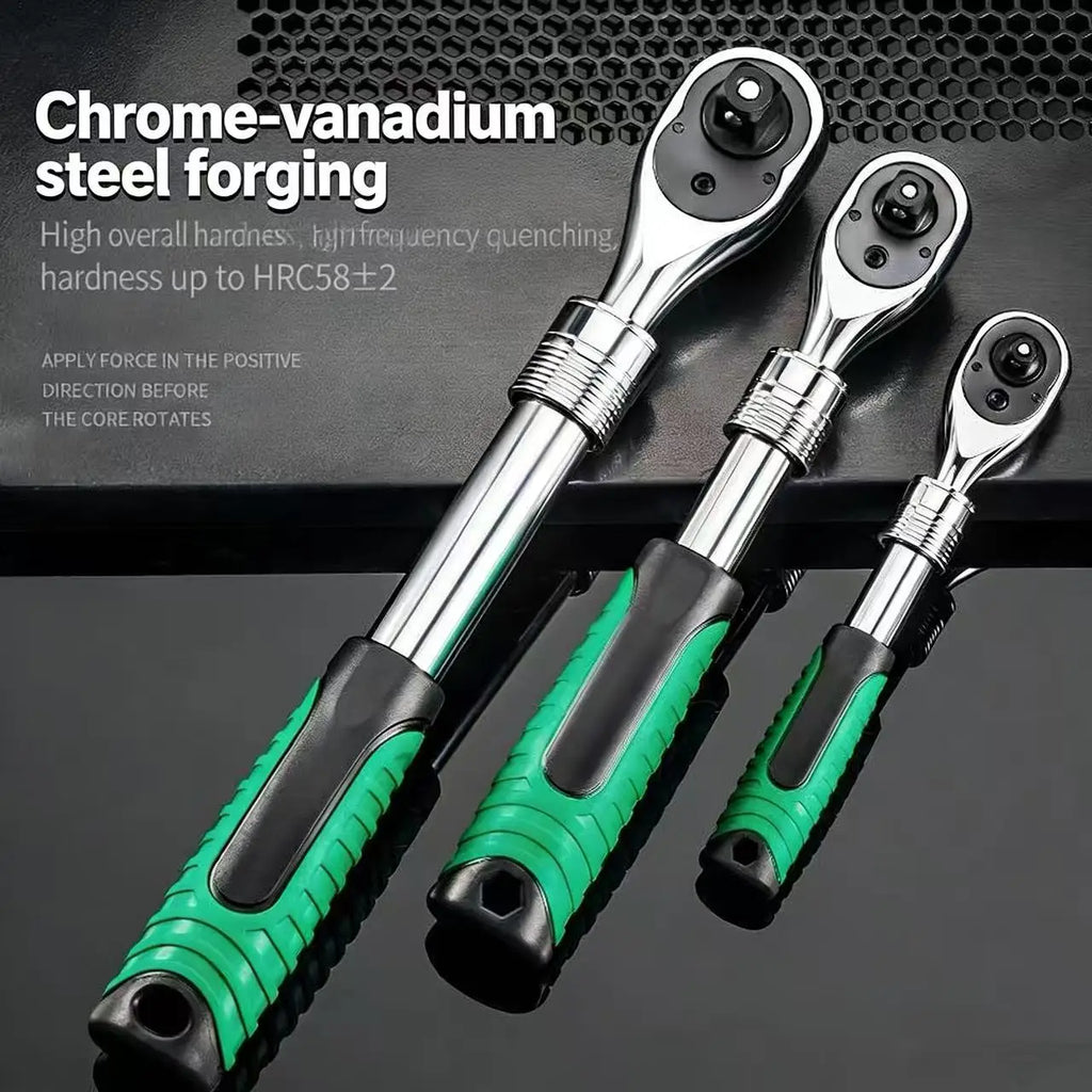 72 Teeth Telescopic Ratchet Wrench Set 1/4" 3/8" 1/2" Drive Quick Release Reversible Extendable Handle Universal Socket Wrench A