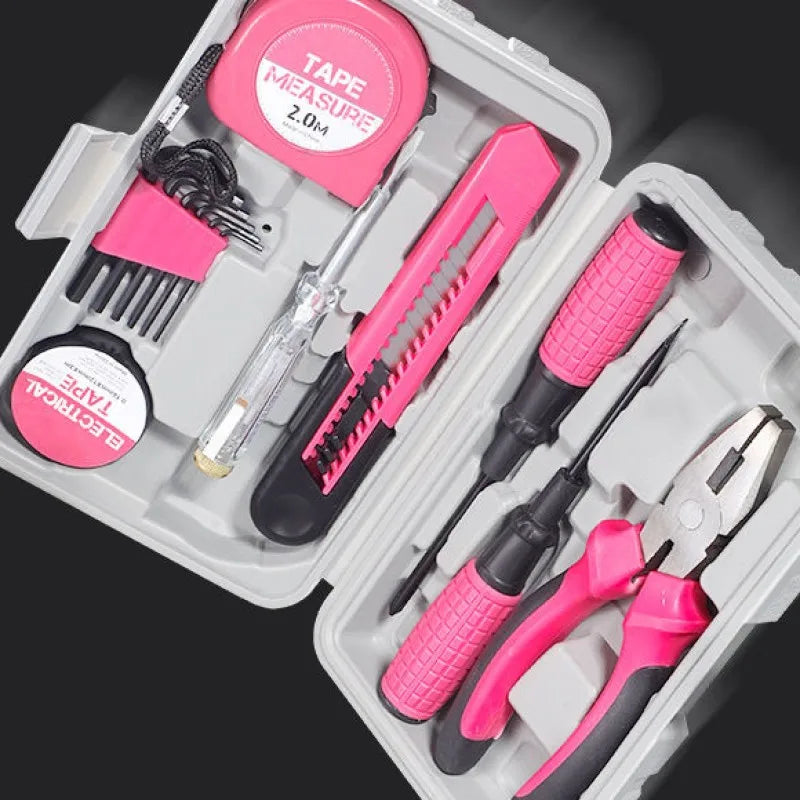 13PCs Pink DIY Tool Kit with Electric Pen & CR-V Steel - Home Maintenance Hand Tools Set for Women & Car Care