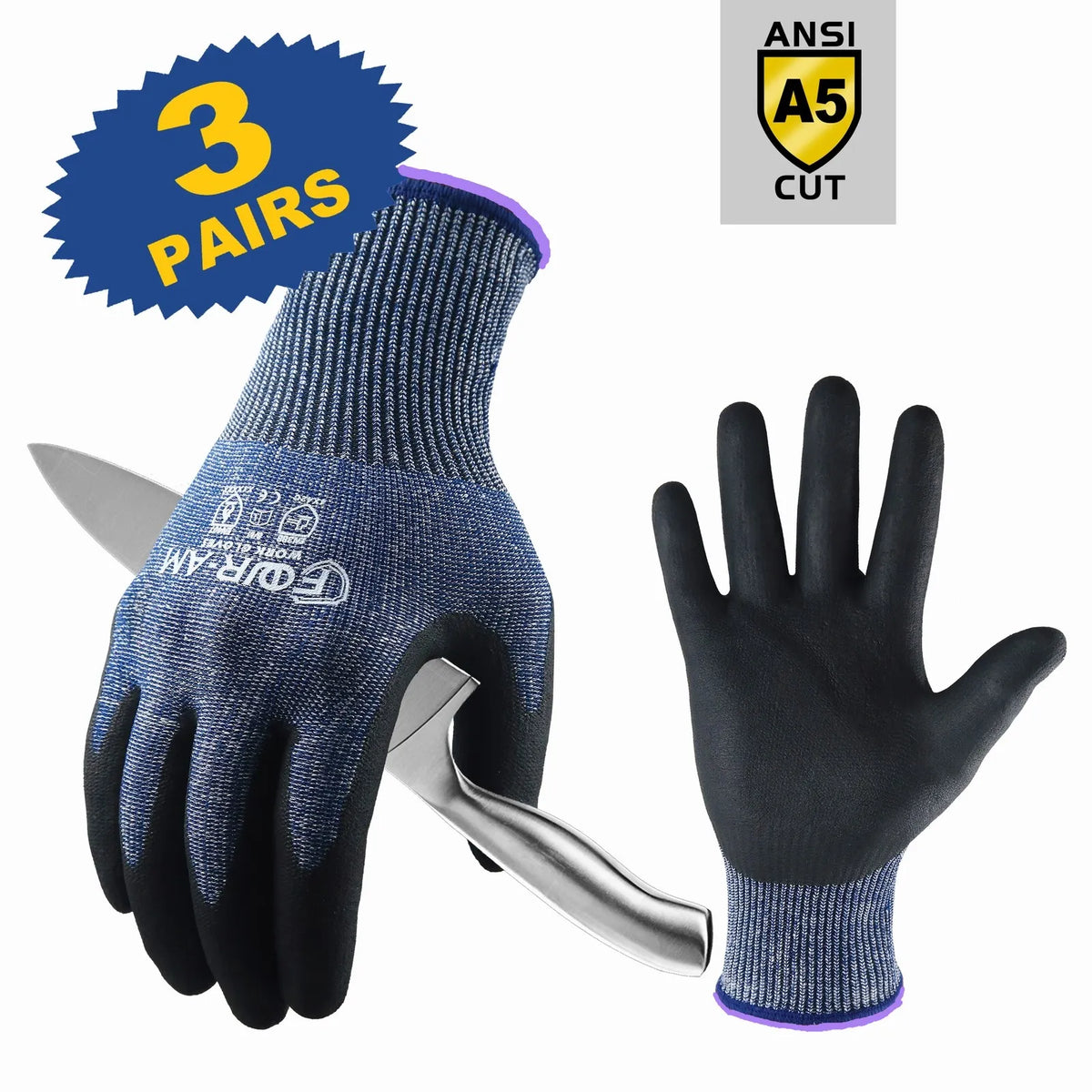 1/3Pairs Level 3 Cut-Resistant Gloves, Firm Non-Slip Grip, Heavy Duty Work,Multipurpose, Excellent Grip for Men & Women