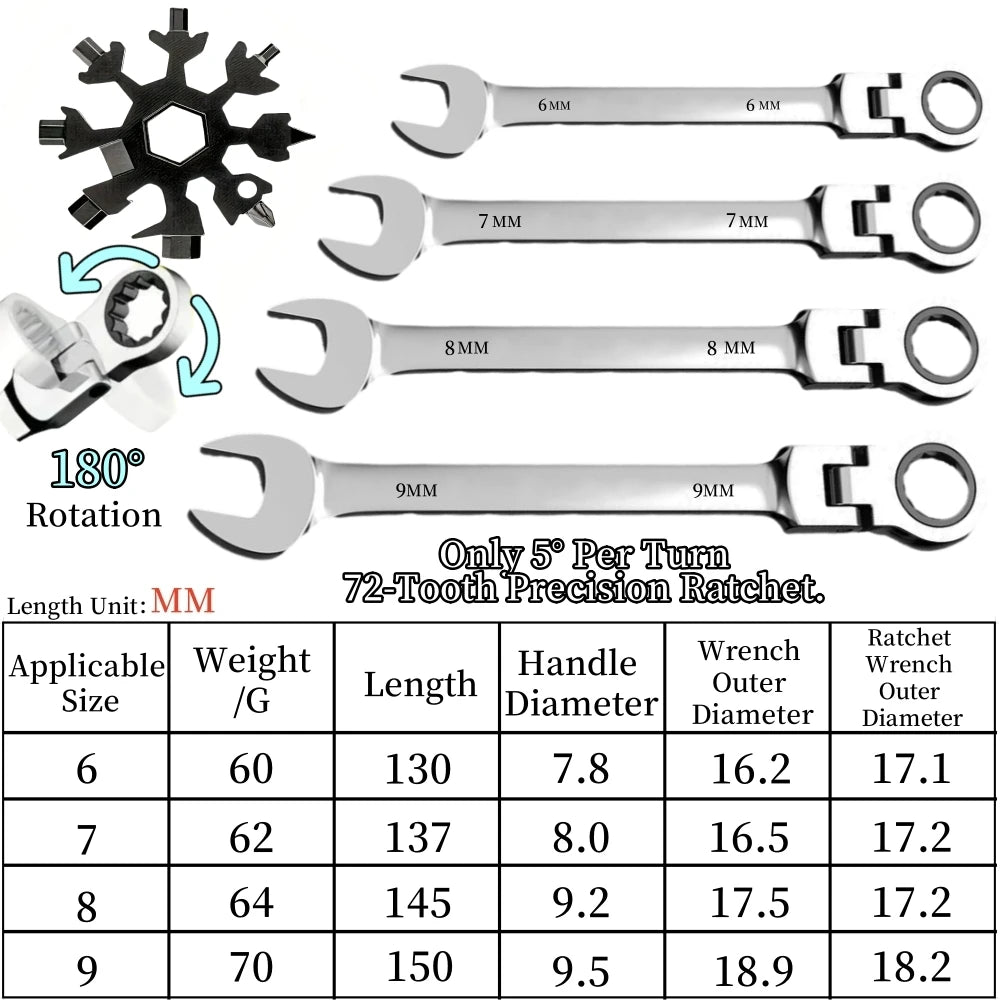 Flexible Ratcheting Combination Wrench Set (6mm-17mm Metric)