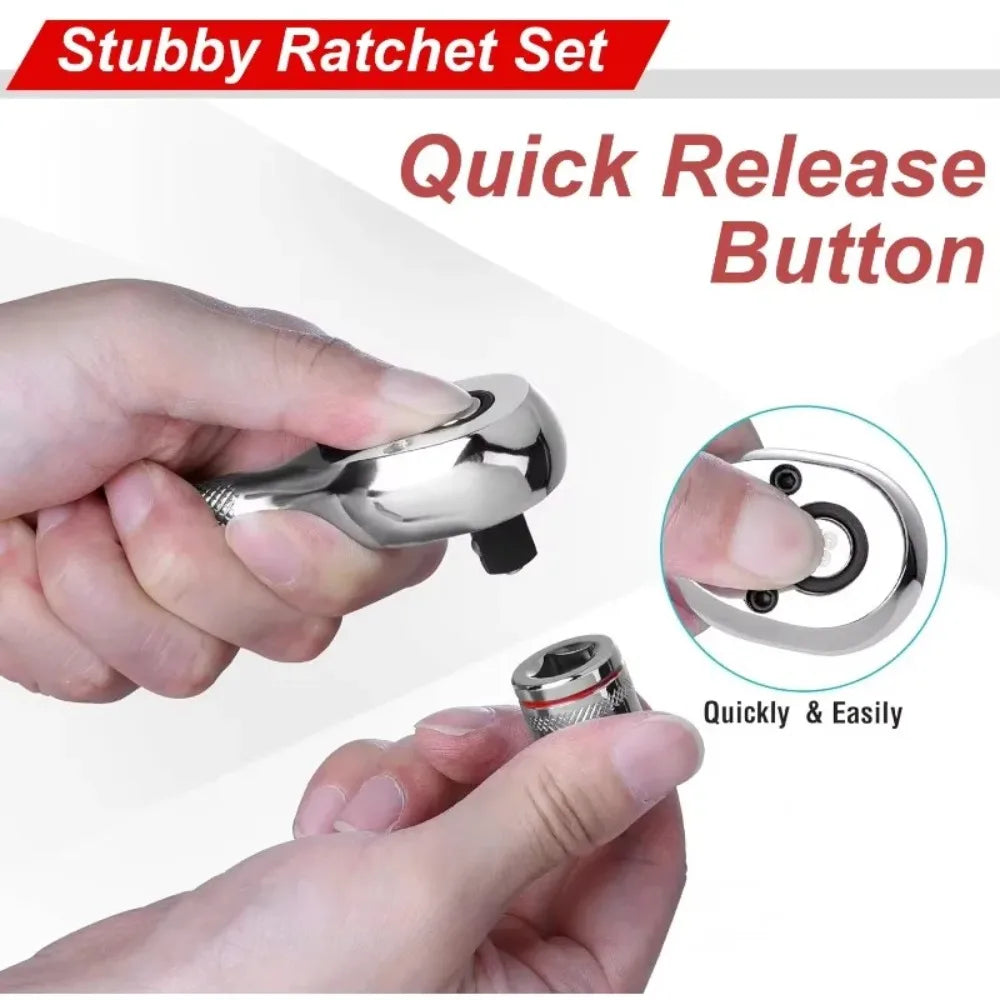 1/4 3/8 1/2 Professional Heavy Duty Ratchet Set,72-Tooth Square Spanner,Quick-Release Mini Ratchet Wrench